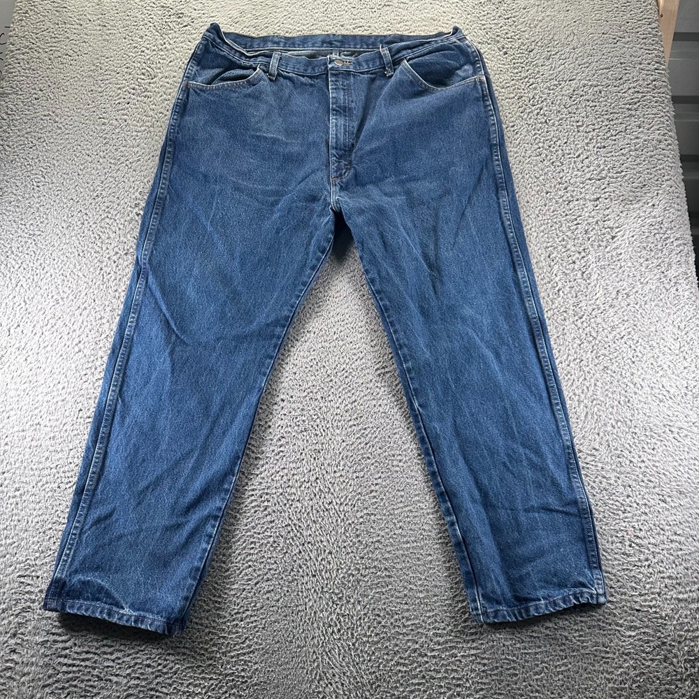 Rustler Jeans Mens 42x30 Blue Cotton Denim Straight Leg Baggy Faded‎ Workwear